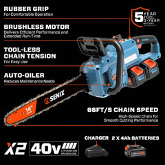 Motosierra inalámbrica 2x2 de 40 V máx.* de 14", sin escobillas (2 baterías de 4 Ah y cargador incluidos)