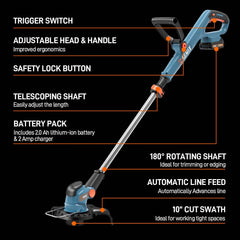 X2 20V Max* 10" Cordless String Trimmer (2.5 Ah Battery & Charger Included)