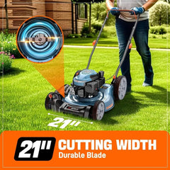 SENIX 21'' 144cc 2-IN-1 4-Cycle Gas Push Lawn Mower & 6 Amp Corded Electric Leaf Blower Combo Kit