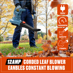 12 Amp Corded Electric 3-in-1 Leaf Blower, Vacuum, and Mulcher