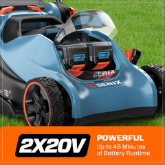 SENIX 2X2 40V Max* 15" Cordless Electric Push Lawn Mower 2-in-1 Baggin | Lawn Mowers | SENIX Tools
