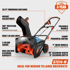 14 Amp 18" Corded Electric Snow Blower