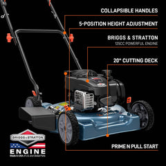 SENIX 20" 125cc 4-Cycle Briggs & Stratton Engine Gas Push Lawn Mower w | Lawn Mowers | SENIX Tools