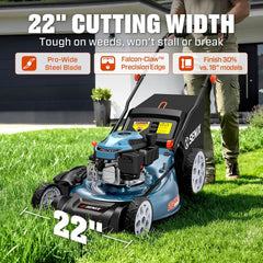 SENIX 22" Self-Propelled Gas Lawn Mower with 170cc OHV 4-Cycle Engine, 3-in-1 Walk-Behind Mower, 6-Position Height Adjustment