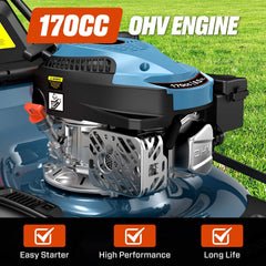 SENIX 22" Self-Propelled Gas Lawn Mower with 170cc OHV 4-Cycle Engine, 3-in-1 Walk-Behind Mower, 6-Position Height Adjustment