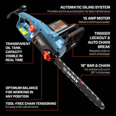 Motosierra eléctrica con cable SENIX de 15 amperios y 18 pulgadas
