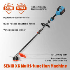 SENIX 60V 16" Cordless Brushless String Trimmer, GTX6-M1