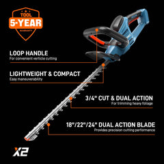 X2 20V Max* 18" Cordless Hedge Trimmer (Tool Only) | Hedge Trimmers | X2 20V Max 18" Cordless Hedge Trimmer - Tool Only | SENIX Tools