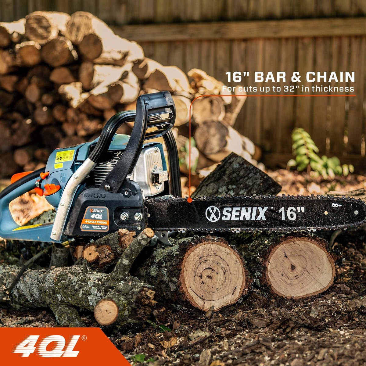 4QL® 16Inch 46 cc 4Cycle Gas Powered Chainsaw, CS4QLL3 SENIX Tools