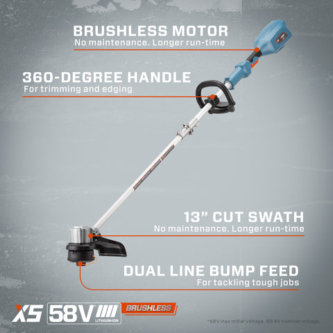58 Volt Max* Cordless Brushless String Trimmer, Straight Shaft, 13-Inch Max Cutting Width (Tool Only), GTSX5-M-0