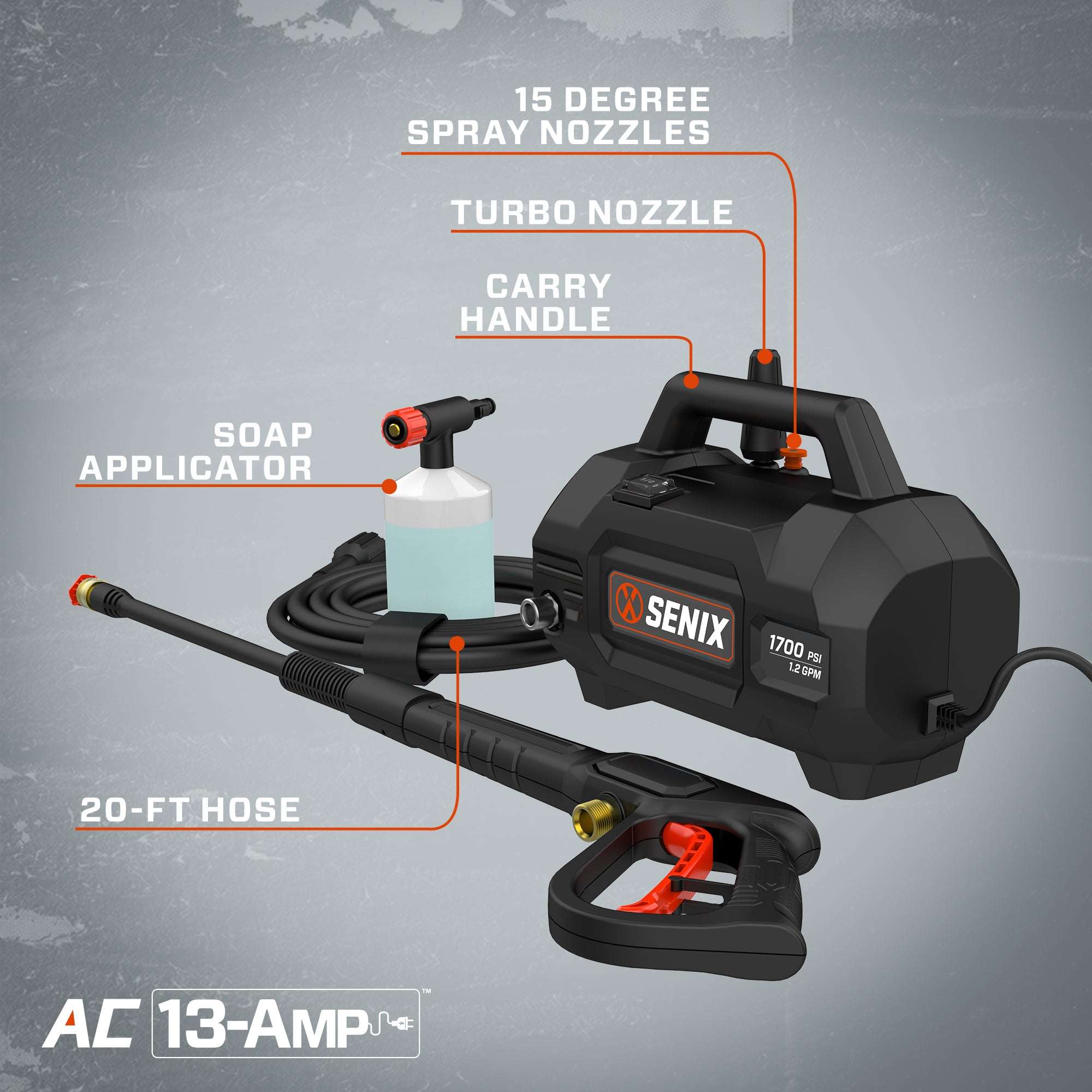 SENIX 1700 PSI 1.2 GPM 13 Amp Electric Pressure Washer | Pressure Washers | SENIX 1700 PSI | SENIX Tools