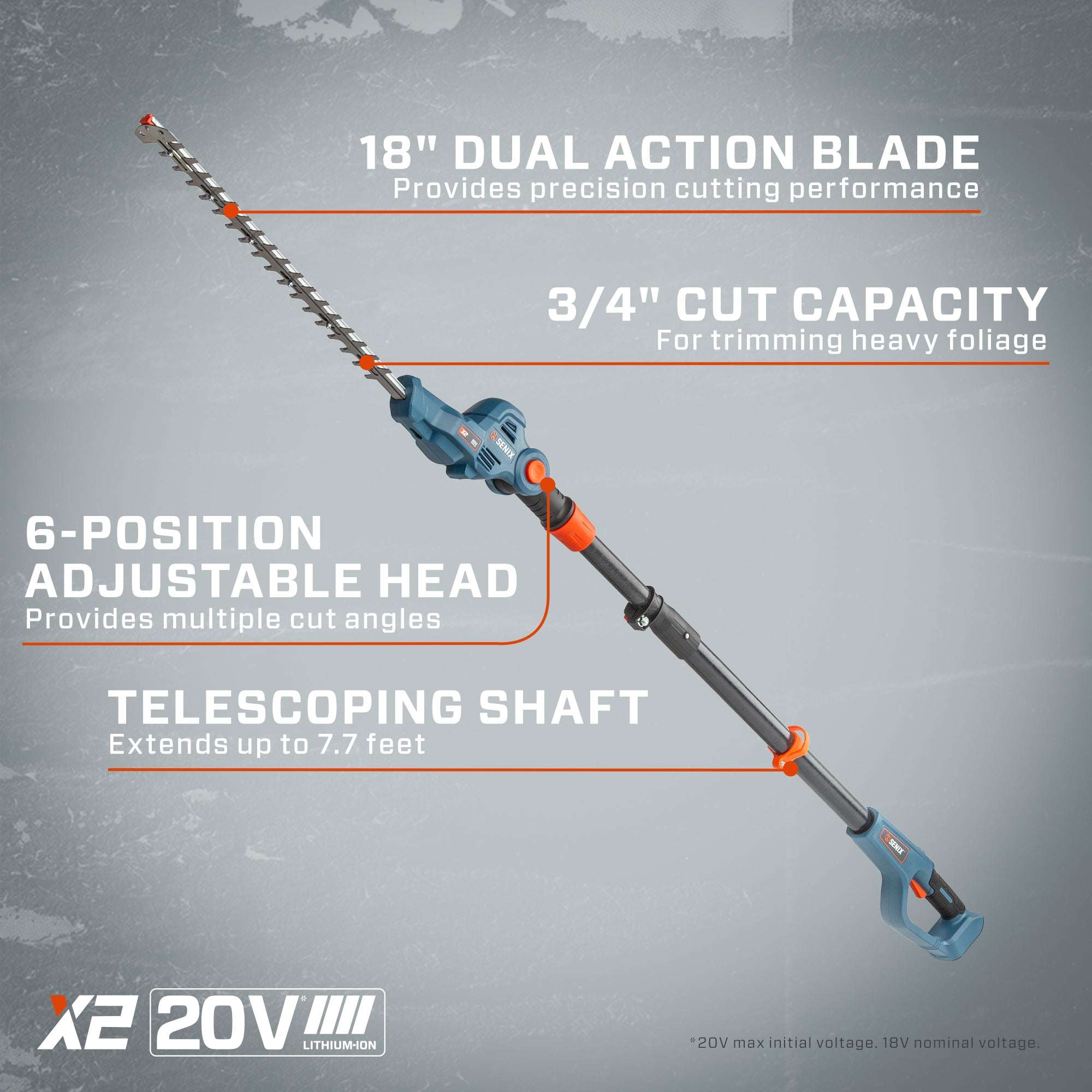X2 20V Max 18" Cordless Pole Hedge Trimmer - Tool Only | Hedge Trimmers | SENIX Tools