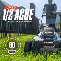 X6 60V Max* 21" Cordless Push Lawn Mower, Brushless (6.0 Ah Battery &  | Lawn Mowers | SENIX Tools