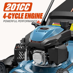 22" 201cc Gas Lawn Mower, Variable Speed Rear Wheel Self-Propelled Mower, 3-in-1 Mulching, Bagging, Discharging