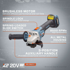 X2 20V Max Cordless Angle Grinder - Tool Only | Power Tools | SENIX Tools