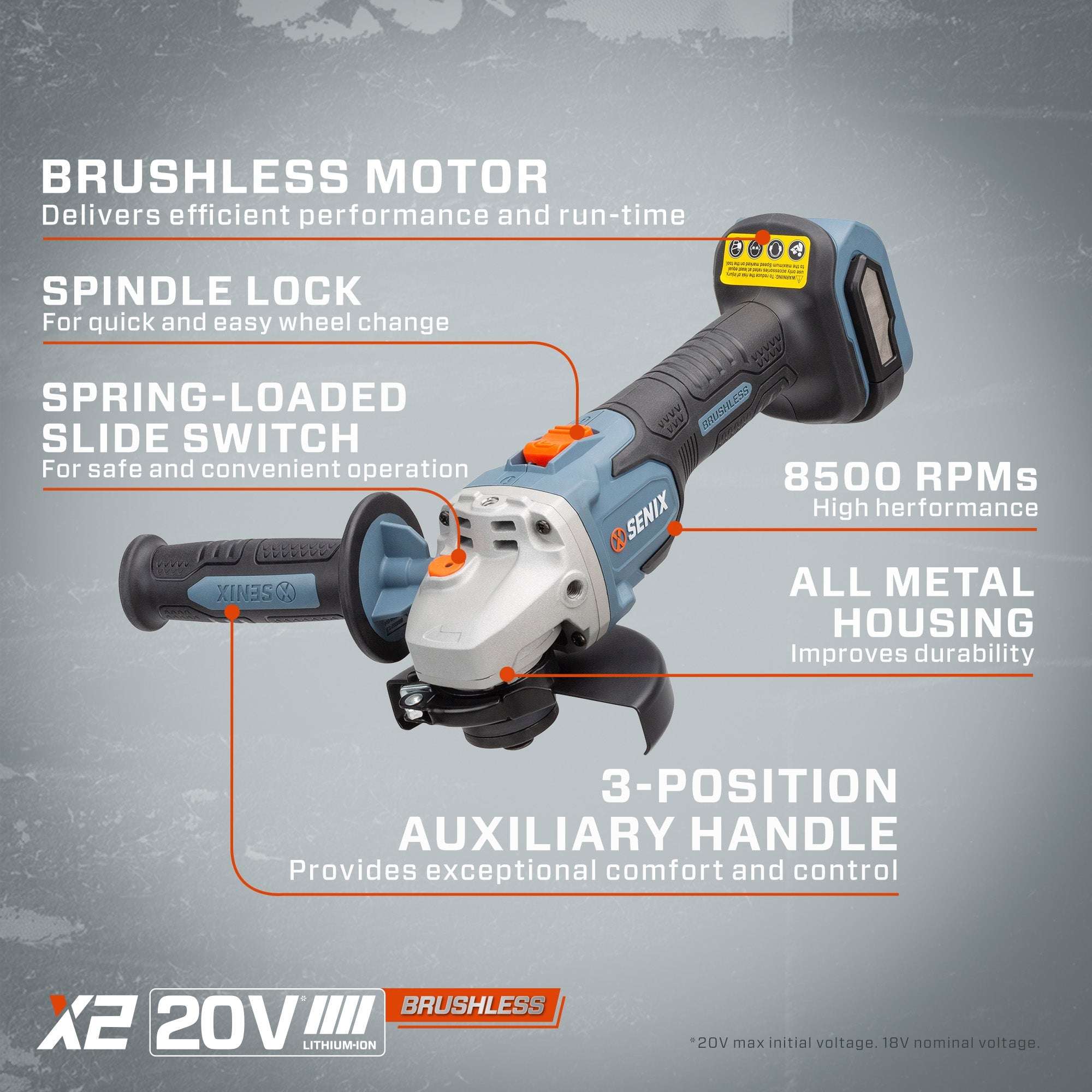 X2 20V Max 5-Inch Cordless Angle Grinder - Tool Only | Power Tools | SENIX Tools