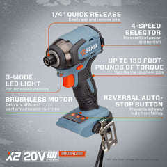 X2 20V Max Cordless Impact Screw Driver | Power Tools | SENIX Tools