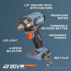 X2 20V Max 12" Cordless Brushless Impact Wrench | Power Tools | SENIX Tools