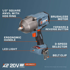 X2 20V Max* 1/2" Cordless Impact Wrench with 1000 ft-lbs of Max Torque | Power Tools | X2 20V Max* 1/2" Cordless Impact Wrench | SENIX Tools