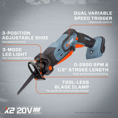 X2 20V Max* 1/2" Cordless Compact Reciprocating Saw (Tool Only) | Power Tools | SENIX Tools