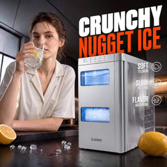 Countertop Nugget Ice Maker with Chilled Water Dispenser, 2L + 1L Water Tank, 1.2kg Ice Basket, Self-Cleaning