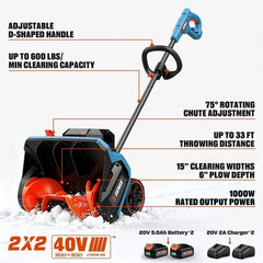 SENIX 2X2 40V Max 15-Inch Cordless Snow Shovel, Brushless, 2*5.0Ah Batteries & 2*Chargers Included STX2-M2