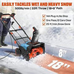 Soplador de nieve eléctrico con cable SENIX de 14 amperios y 18 pulgadas