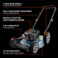 SENIX 21" 140cc 4-Cycle Briggs & Stratton Engine Gas Push Lawn Mower w | Lawn Mowers | SENIX 21" 140cc 4-Cycle Briggs & Stratton Engine Gas Push Lawn Mower | SENIX Tools