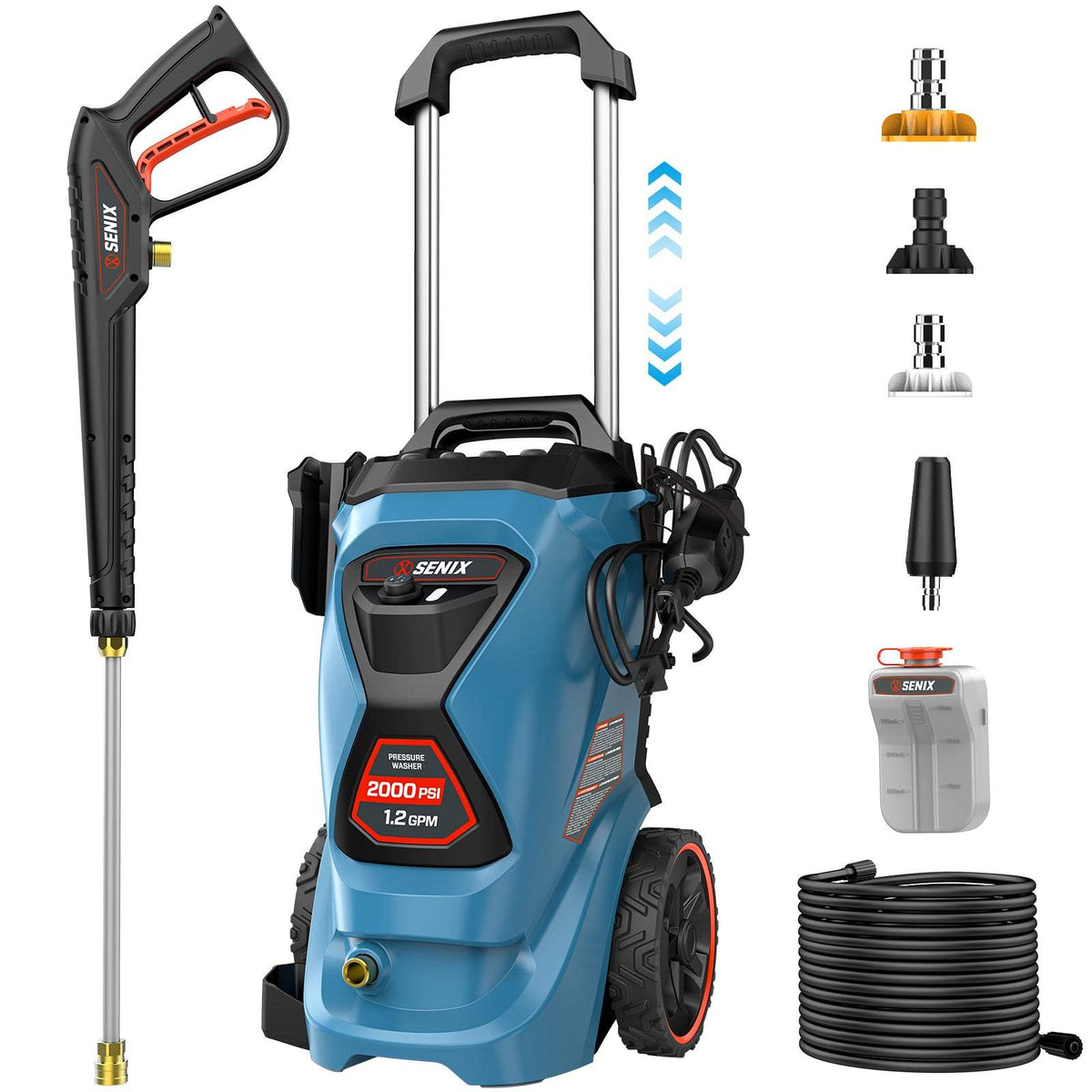 SENIX 2000 PSI Electric Pressure Washer, 1.2 GPM Compact Power Cleaner with 4 Quick-Connect Nozzles