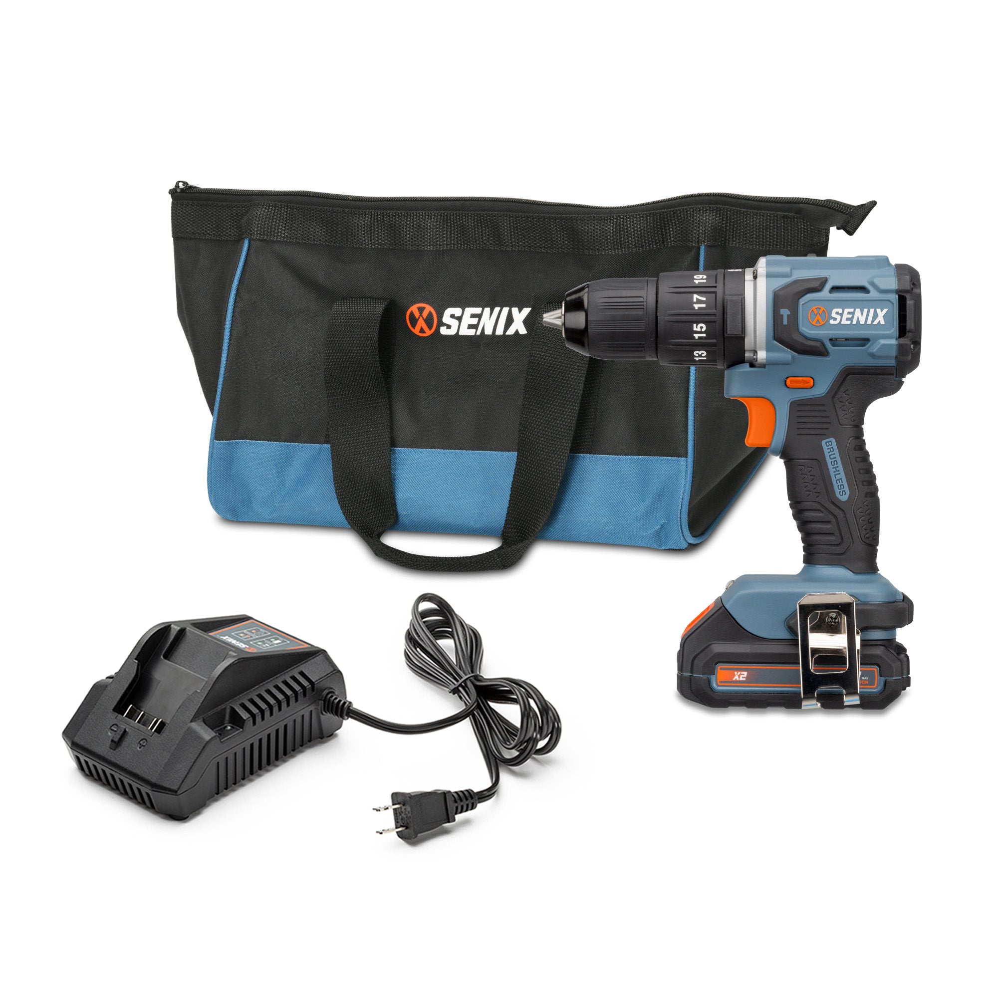 Senix S2K2B2-01 20 Volt Max 2-Tool Cordless Brushless Combo Kit, 1/2-I
