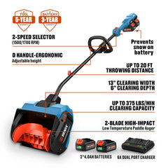 SENIX 2X2 40V Fall & Winter Cleanup Combo Kit – 13" Snow Shovel & 700 CFM Leaf Blower & Short Tube