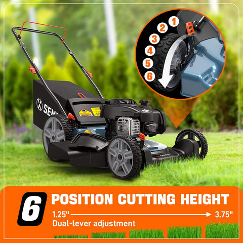 SENIX 21" 140cc 4-Cycle Briggs & Stratton Engine Gas Push Lawn Mower with 3-in-1 Mulching, Bagging, Side Discharge