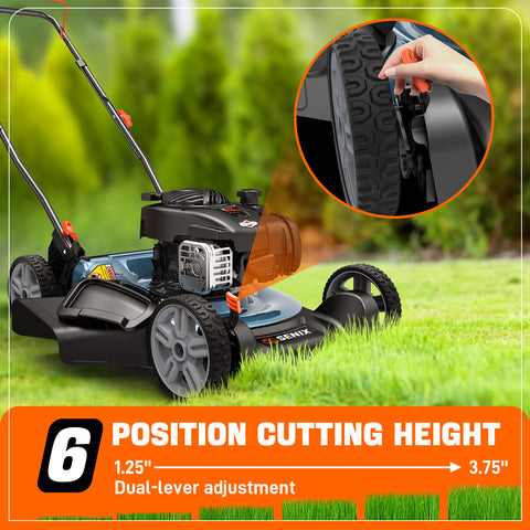 SENIX 21" 125cc 4-Cycle Briggs & Stratton Engine Gas Push Lawn Mower with 2-in-1 Mulching, Side Discharge