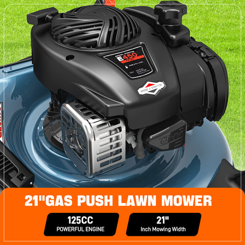 SENIX 21" 125cc 4-Cycle Briggs & Stratton Engine Gas Push Lawn Mower with 2-in-1 Mulching, Side Discharge