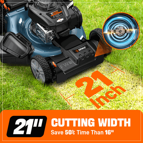 SENIX 21" 150cc 4-Cycle Briggs & Stratton Gas Self-Propelled Lawn Mower with 3-in-1 Bagging, Mulching, Side Discharge
