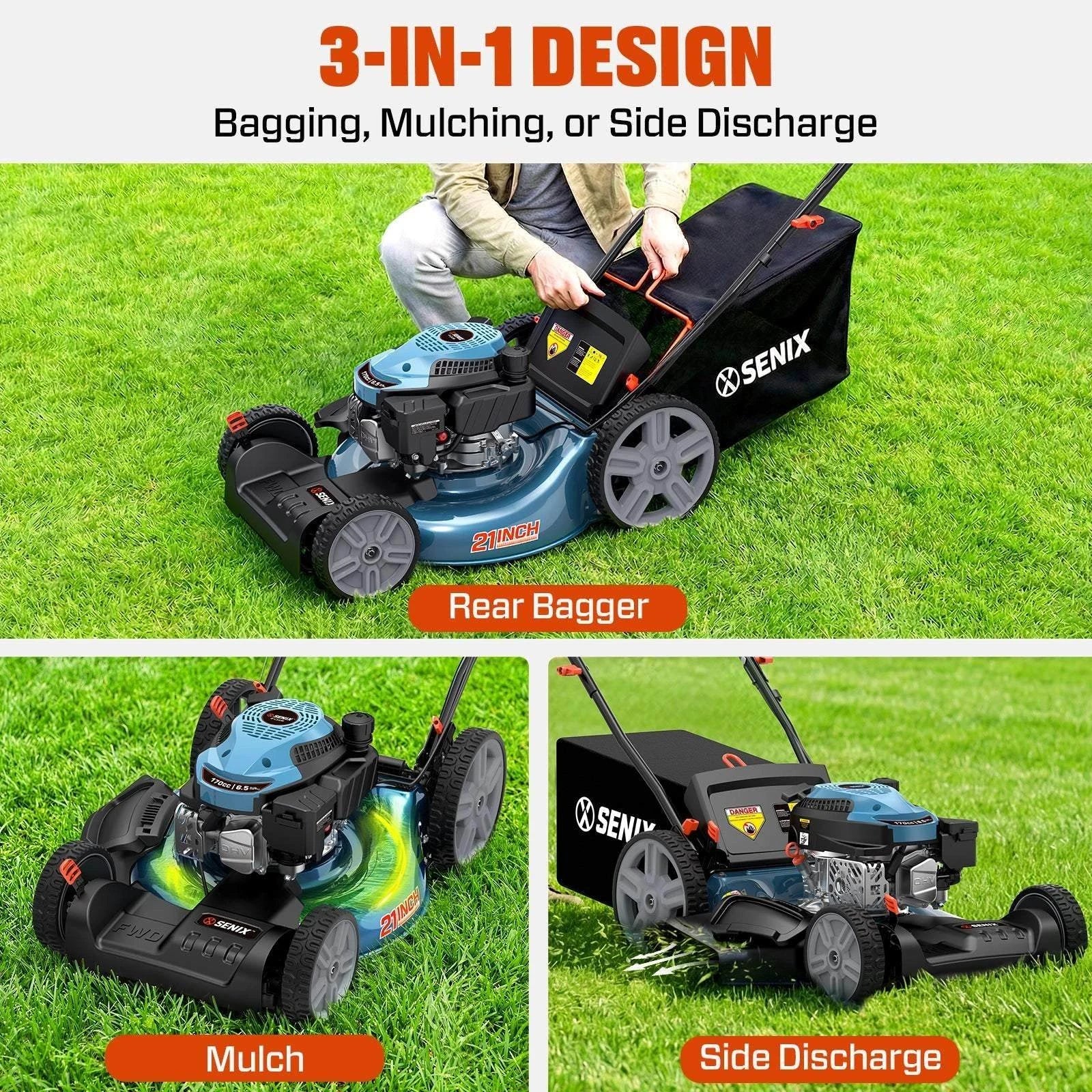 SENIX 4-Stroke Gas Yard Tool Bundle: Mower, Blower & Trimmer Combo Kit