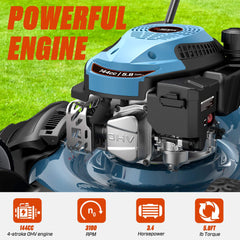 22" 201cc Gas Lawn Mower, Variable Speed Rear Wheel Self-Propelled Mower, 3-in-1 Mulching, Bagging, Discharging