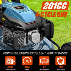 SENIX 201cc Gas Lawn Mower, 22" Single-Speed Self-Propelled Mower