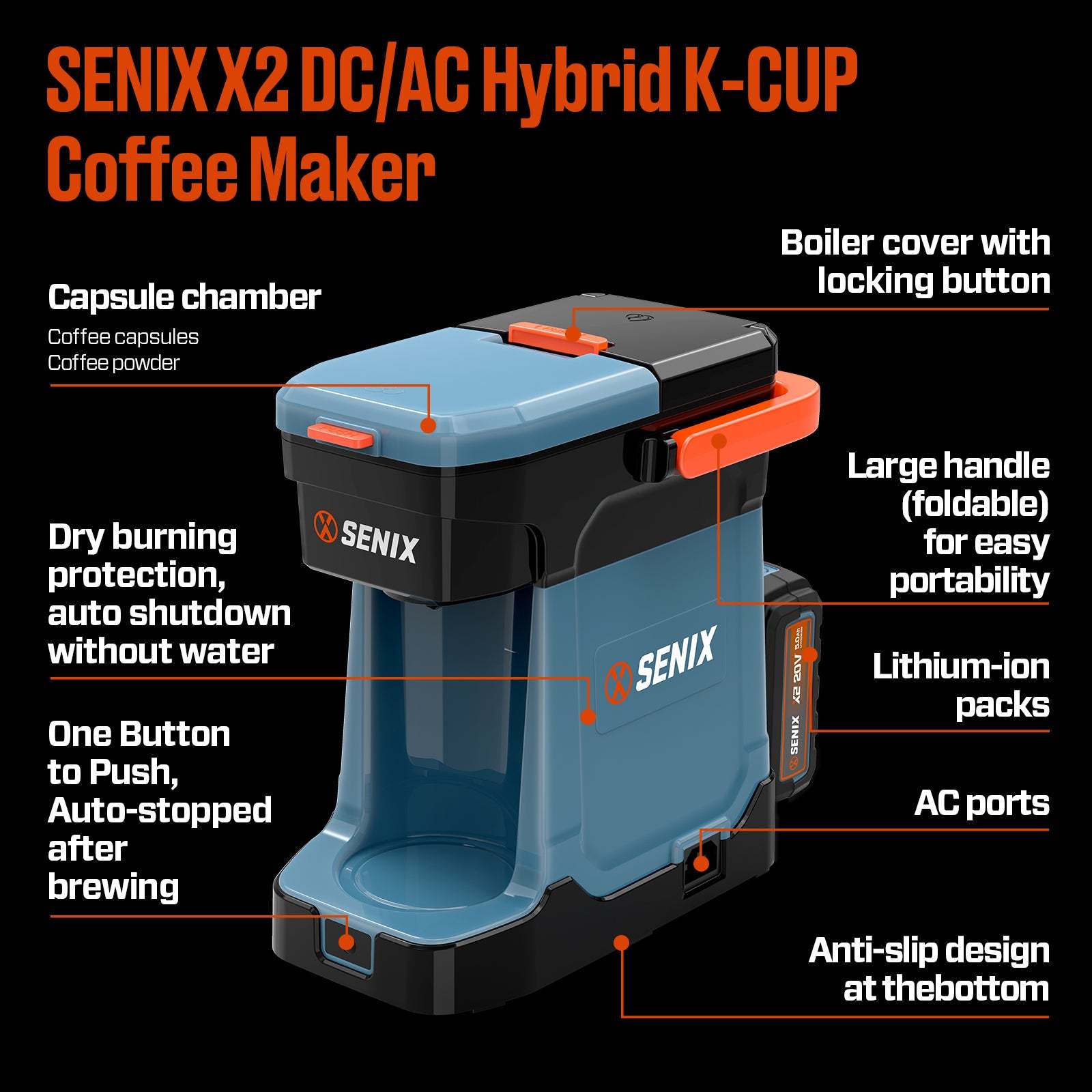 X2 20V Max Portable Hybrid Coffee Maker SENIX Tools