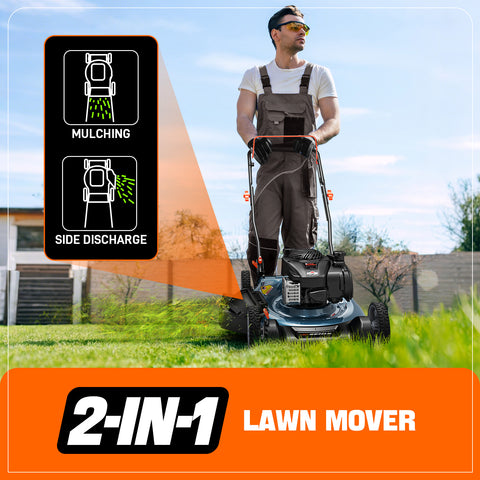 SENIX 21" 125cc 4-Cycle Briggs & Stratton Engine Gas Push Lawn Mower with 2-in-1 Mulching, Side Discharge