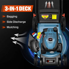 SENIX 22" Self-Propelled Gas Lawn Mower with Variable Speed, 201cc 4-Cycle RATO RV200Pro Engine, 3-in-1 Cutting System, 6-Position Height Adjustment