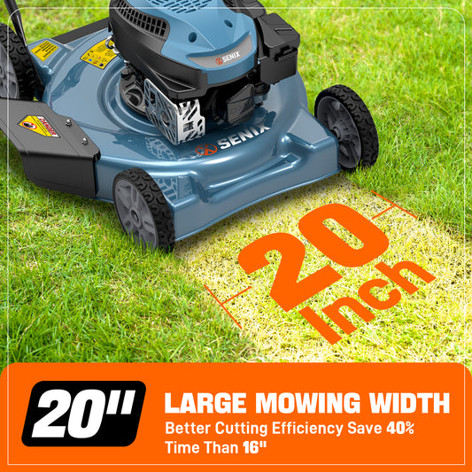 SENIX 20" 144cc 4-Cycle Gas Push Lawn Mower with 2-in-1 Side Discharge & Mulching