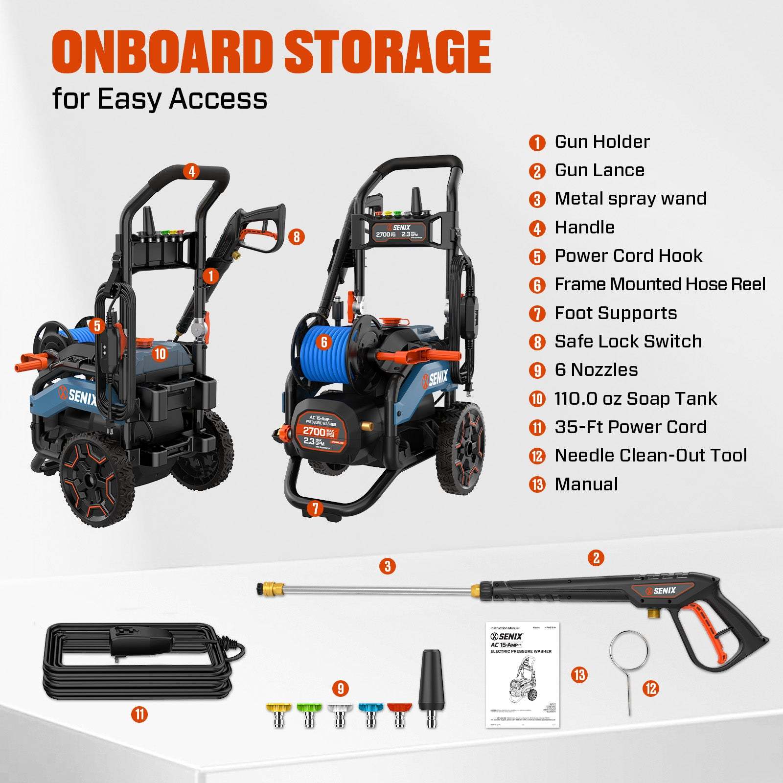SENIX 2300-PSI 1.2-GPM Cold Water Electric Pressure Washer