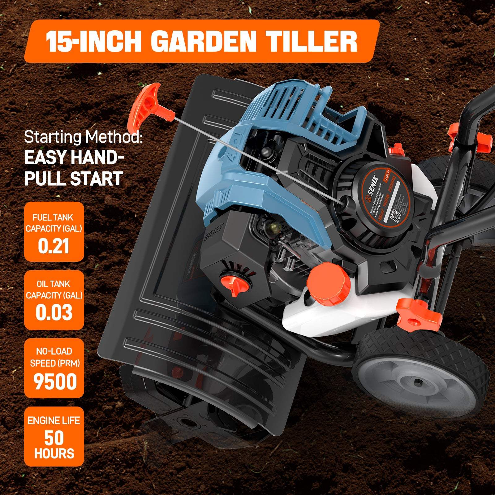 4QL® 46 cc 4-Cycle Gas Powered Tiller Cultivator | SENIX Tools