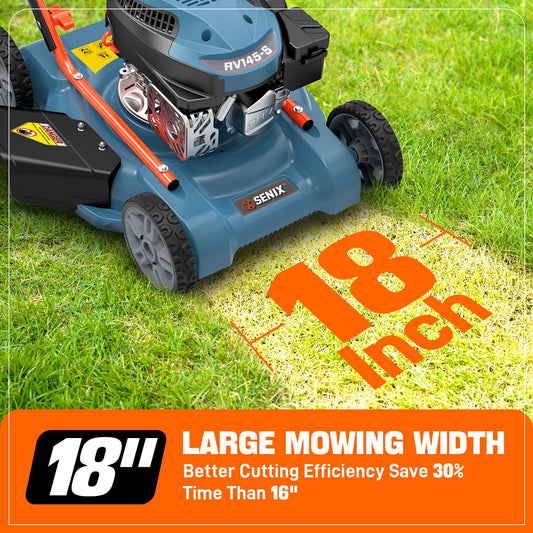 SENIX 18" 144cc 4-Cycle Gas Powered Lawn Mower with Side Discharge | Lawn Mowers | SENIX Tools