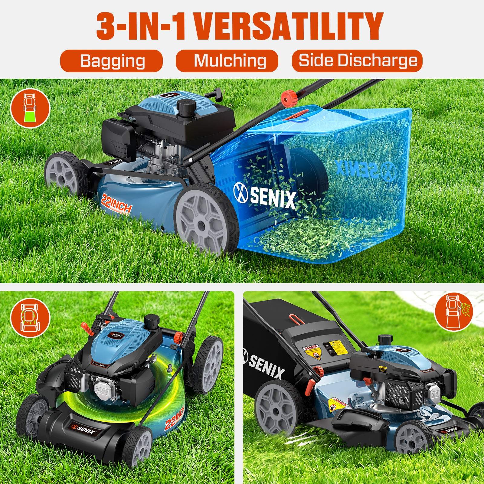 SENIX 21'' 144 cc Gas-Powered 4-Stroke Engine Push Lawn Mower