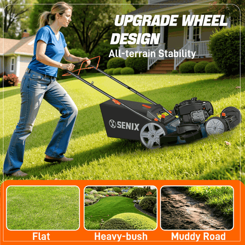 SENIX 21" 150cc 4-Cycle Briggs & Stratton Gas Self-Propelled Lawn Mower with 3-in-1 Bagging, Mulching, Side Discharge