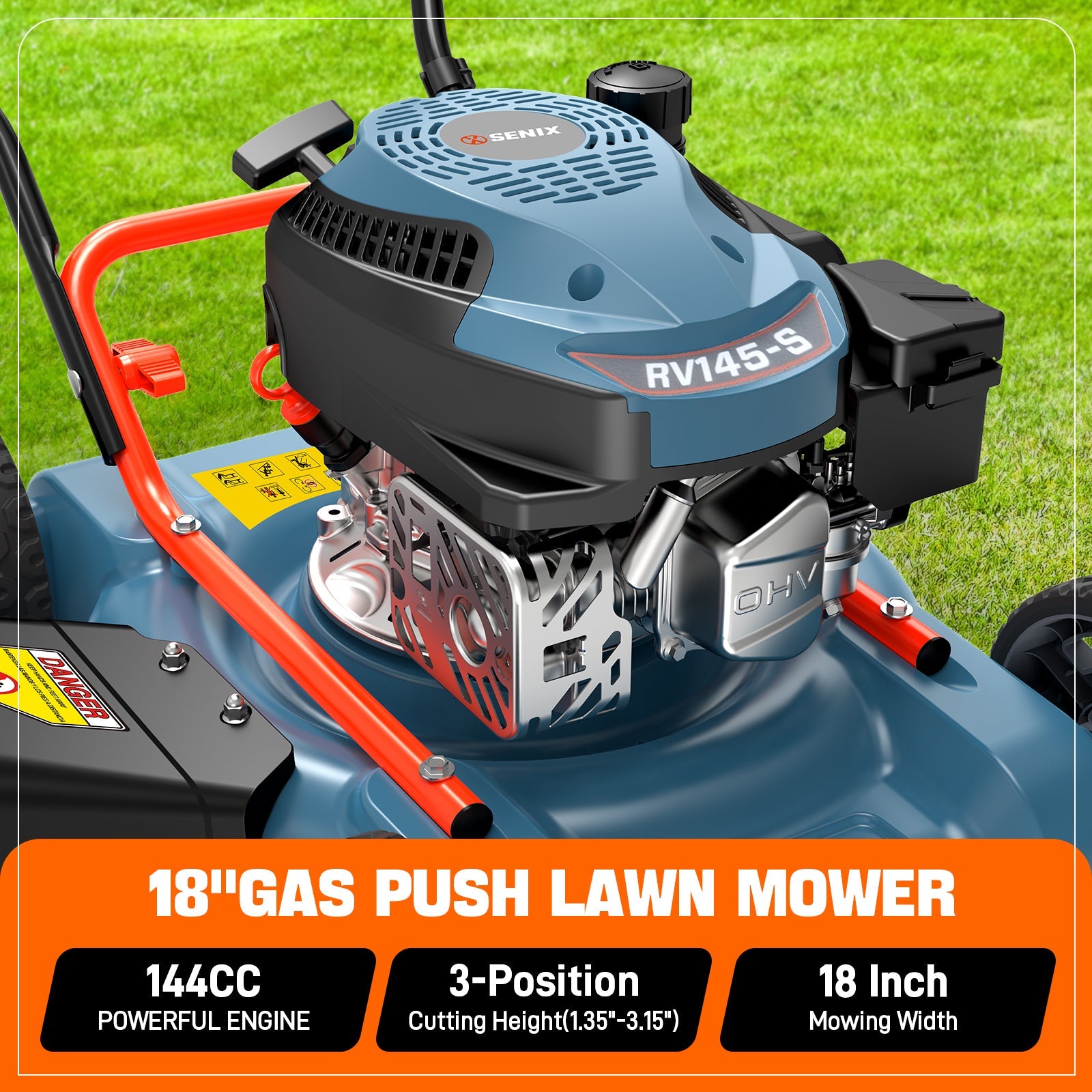 SENIX 18" 144cc 4-Cycle Gas Powered Lawn Mower with Side Discharge | Lawn Mowers | SENIX Tools