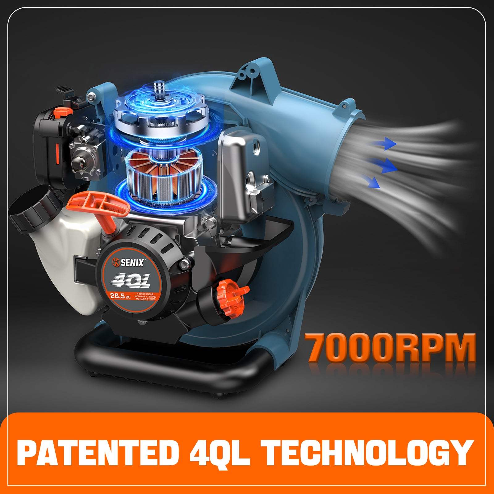 Soplador de hojas portátil a gasolina de 4 tiempos y 26,5 cc 4QL®