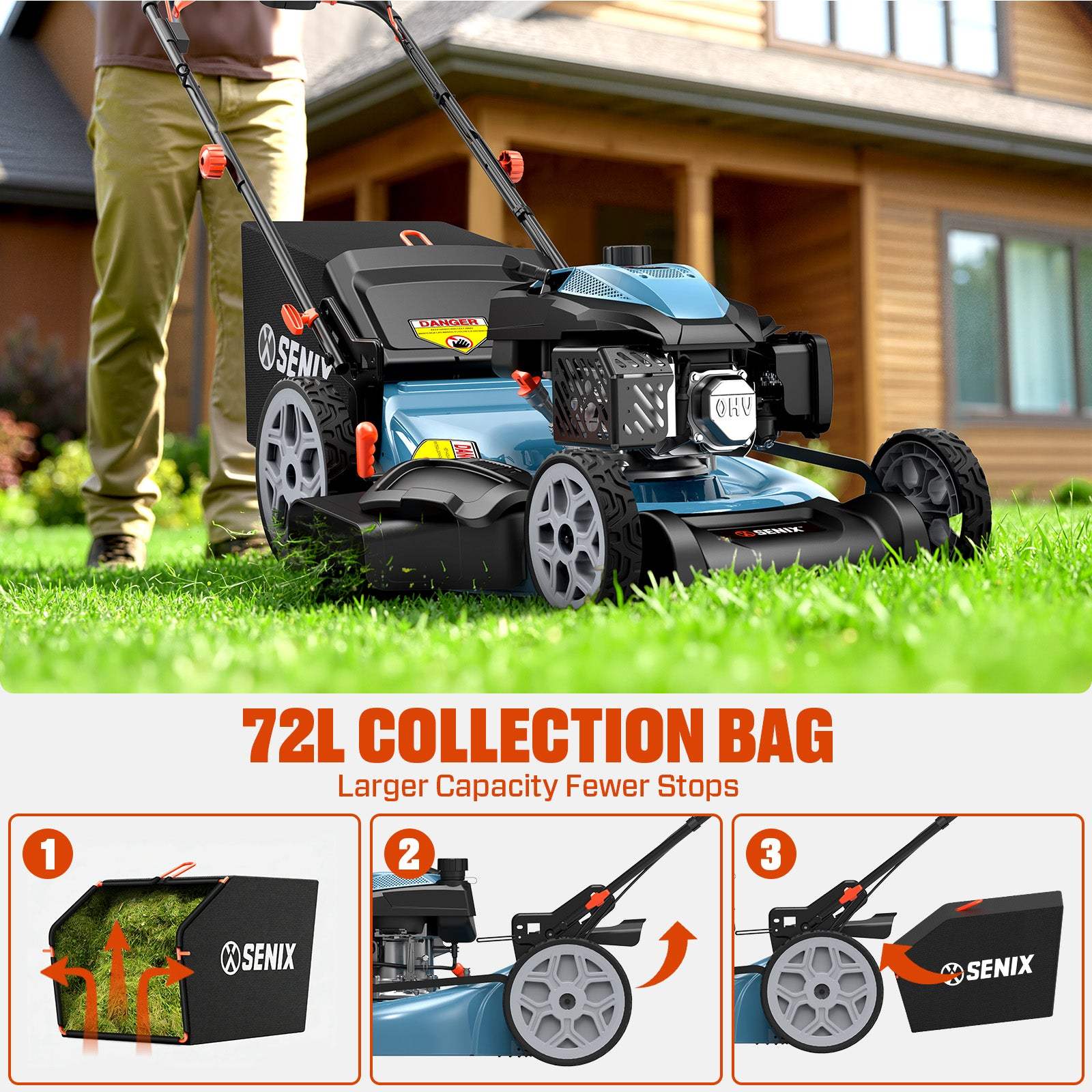 SENIX 21'' 144 cc Gas-Powered 4-Stroke Engine Push Lawn Mower